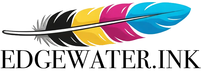 Colorful CMYK feather logo for Edgewater.Ink printing company